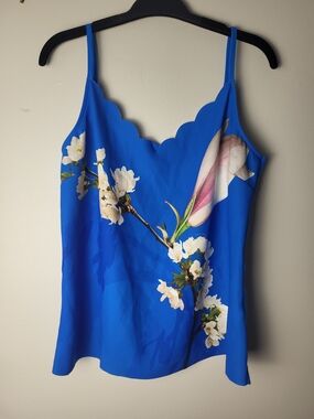 Ted Baker Royal Blue Floral Scallop-Neck Feminine Coastal Camisole Tank Top